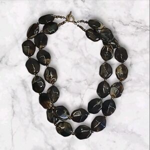 Chunky Brown Swirl Lucite Acrylic Bead Double Strand Statement‎ Necklace 17"